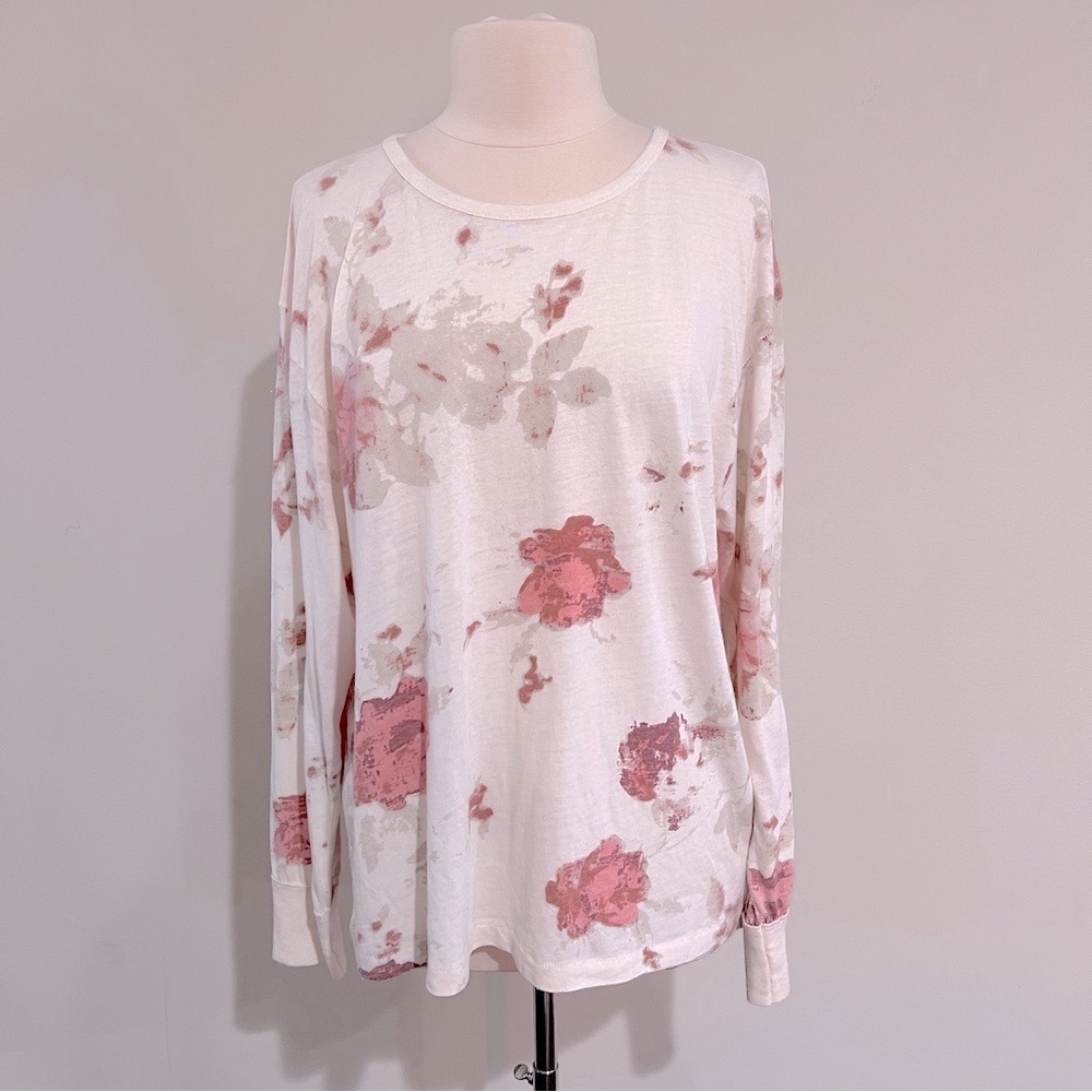 Free People Arielle Printed Long Sleeve Tee, Size S Oversized Comfy Relaxed Fit
